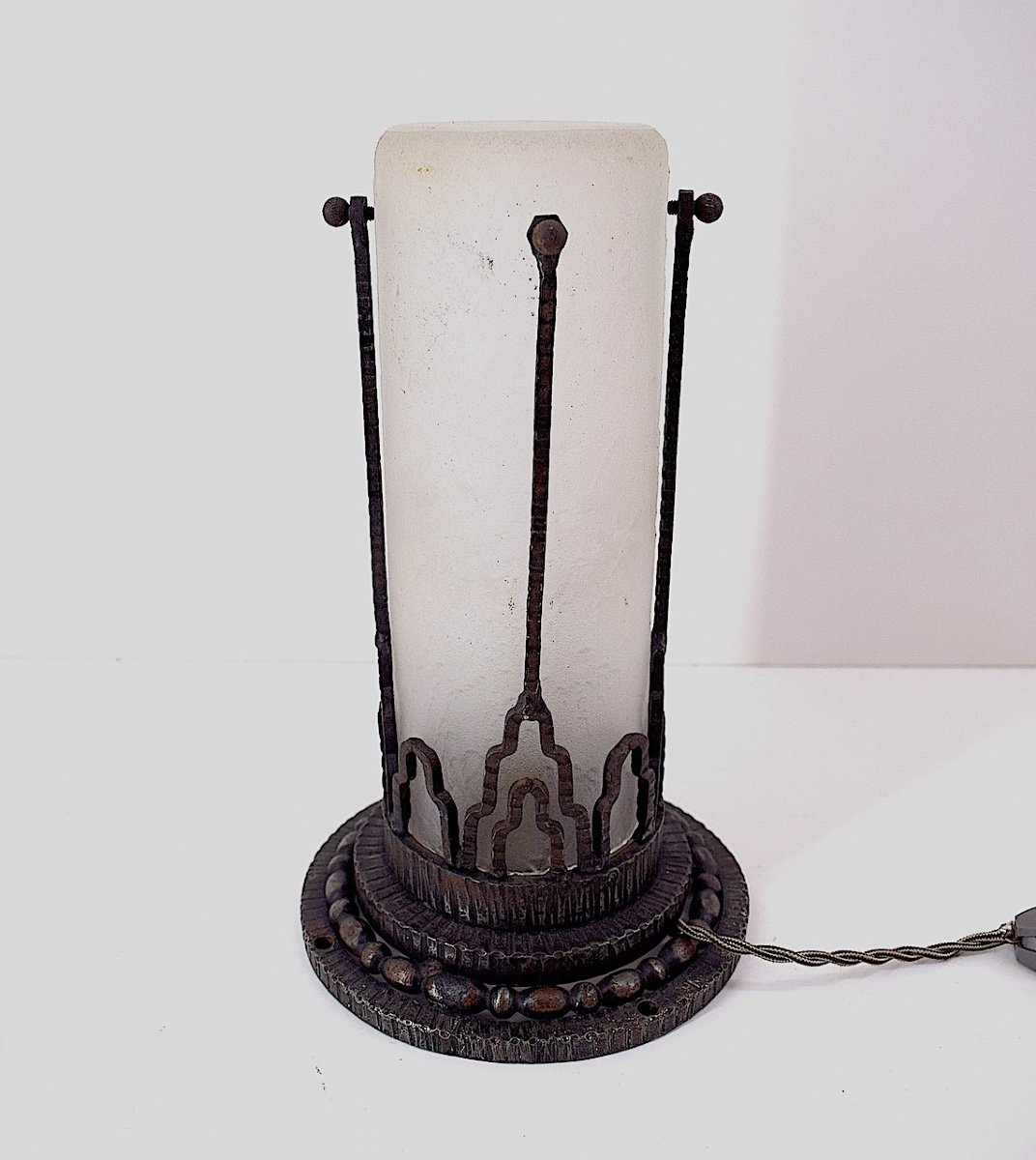 Art Deco Lighting Fixture Table Lamp And Ceiling Light Wrought Iron Circa 1925 1930 Ref1050-photo-2