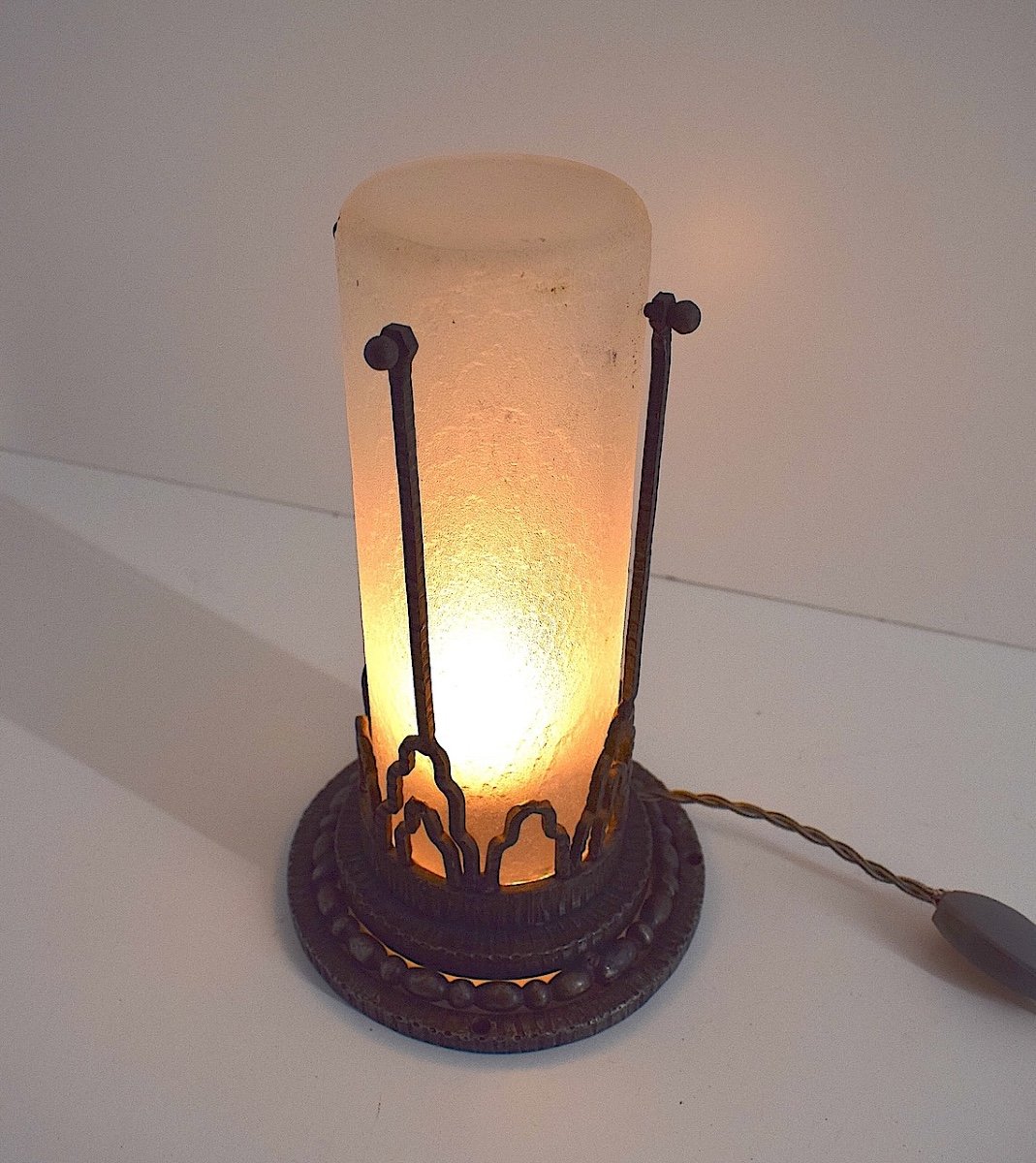 Art Deco Lighting Fixture Table Lamp And Ceiling Light Wrought Iron Circa 1925 1930 Ref1050-photo-4