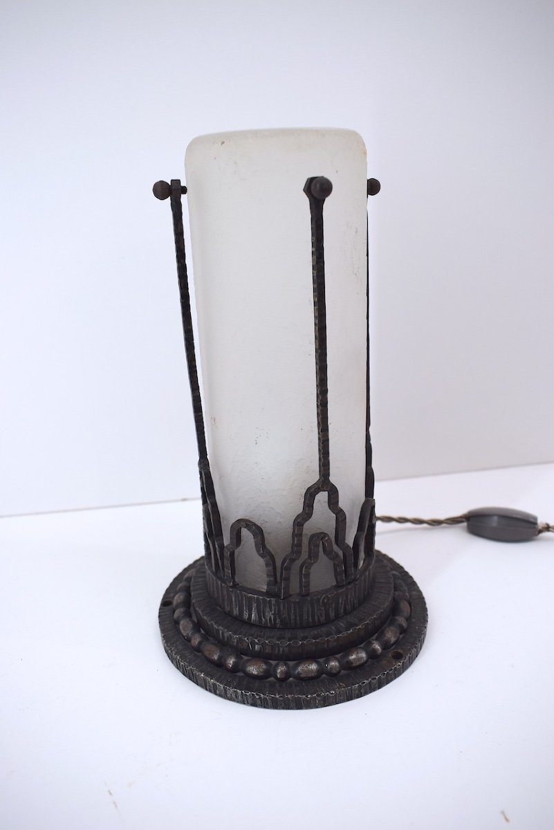 Art Deco Lighting Fixture Table Lamp And Ceiling Light Wrought Iron Circa 1925 1930 Ref1050-photo-2