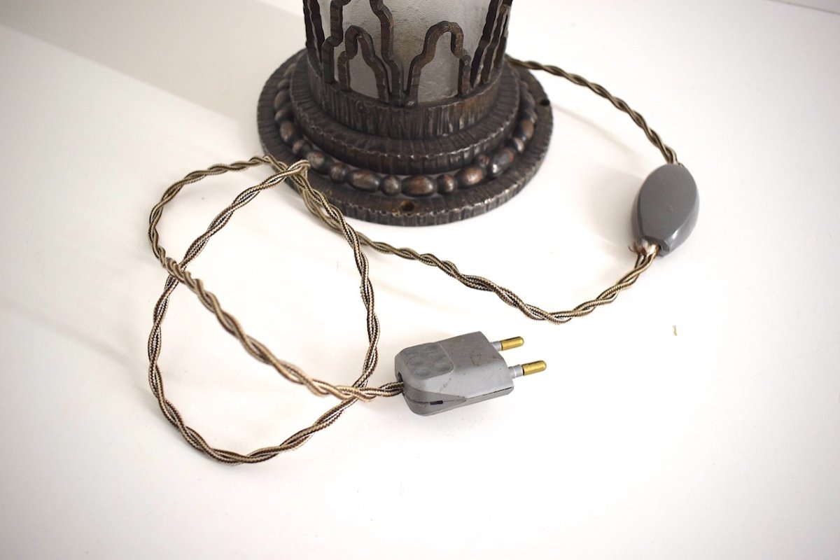 Art Deco Lighting Fixture Table Lamp And Ceiling Light Wrought Iron Circa 1925 1930 Ref1050-photo-4