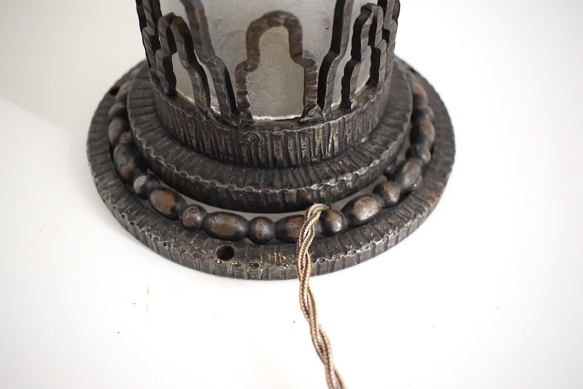 Art Deco Lighting Fixture Table Lamp And Ceiling Light Wrought Iron Circa 1925 1930 Ref1050-photo-6