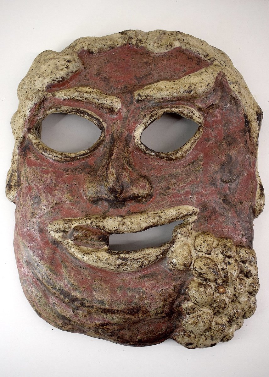 Art Brut Bacchus Mask Wall Lamp Atelier Le Murier Vallauris Signed Ref 1051-photo-2