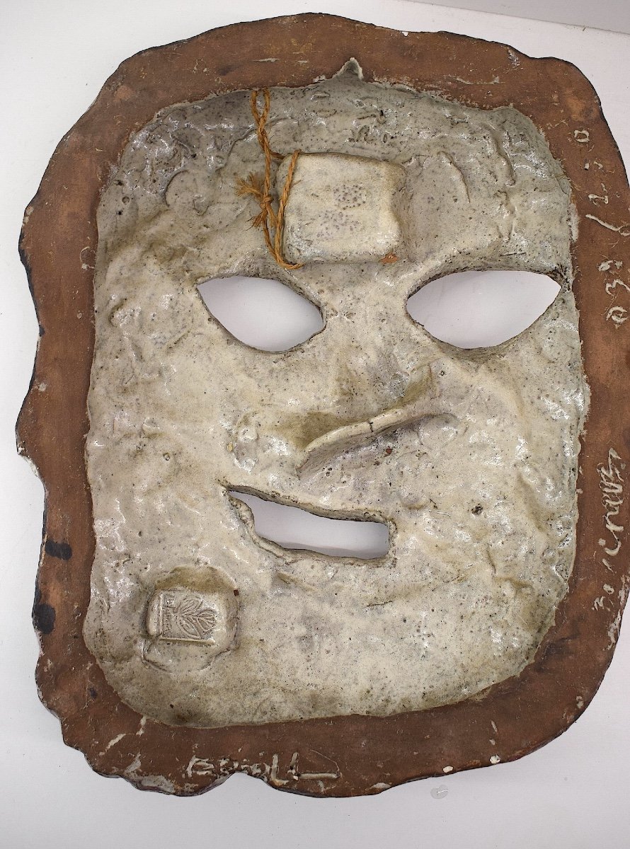 Art Brut Bacchus Mask Wall Lamp Atelier Le Murier Vallauris Signed Ref 1051-photo-1