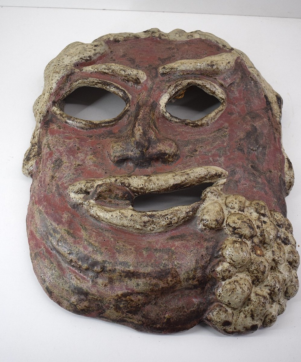 Art Brut Bacchus Mask Wall Lamp Atelier Le Murier Vallauris Signed Ref 1051