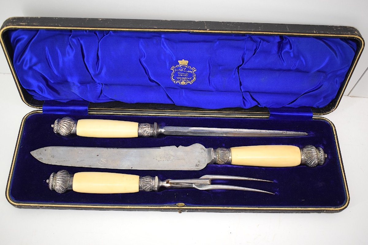 Alexander Clark & Co Three Piece English Silver & Metal Serving Cutlery Ref1052-photo-2