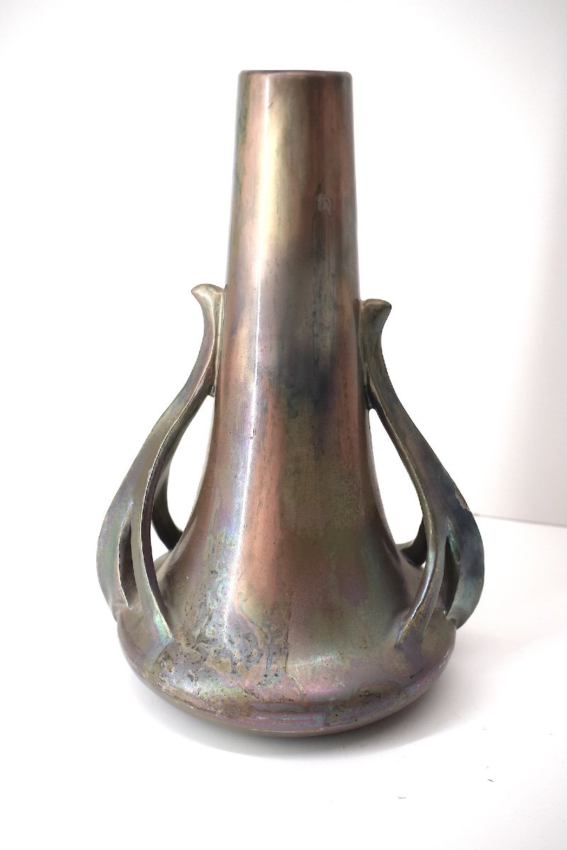 Iridescent Ceramic Vase Delphin Massier Vallauris Art Nouveau 1900 Ref1054 -photo-2