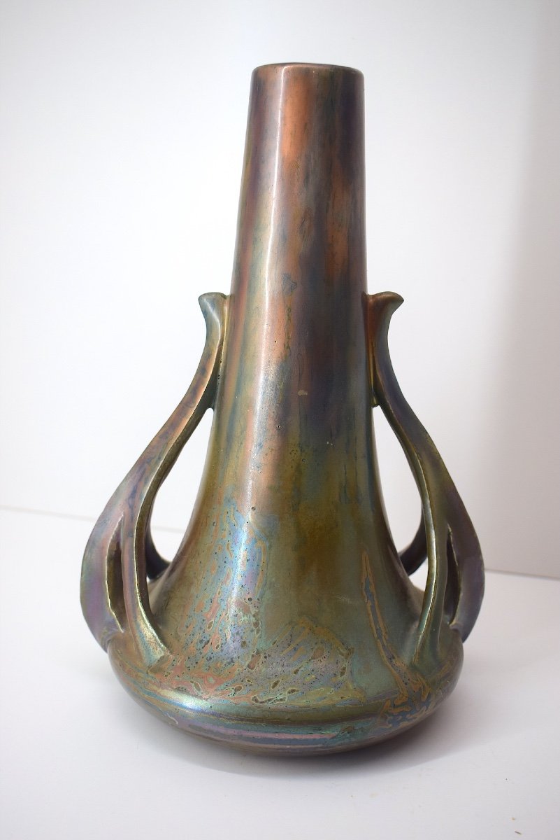 Iridescent Ceramic Vase Delphin Massier Vallauris Art Nouveau 1900 Ref1054 -photo-3