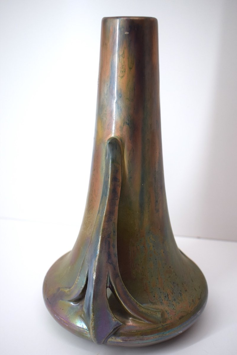 Iridescent Ceramic Vase Delphin Massier Vallauris Art Nouveau 1900 Ref1054 -photo-4