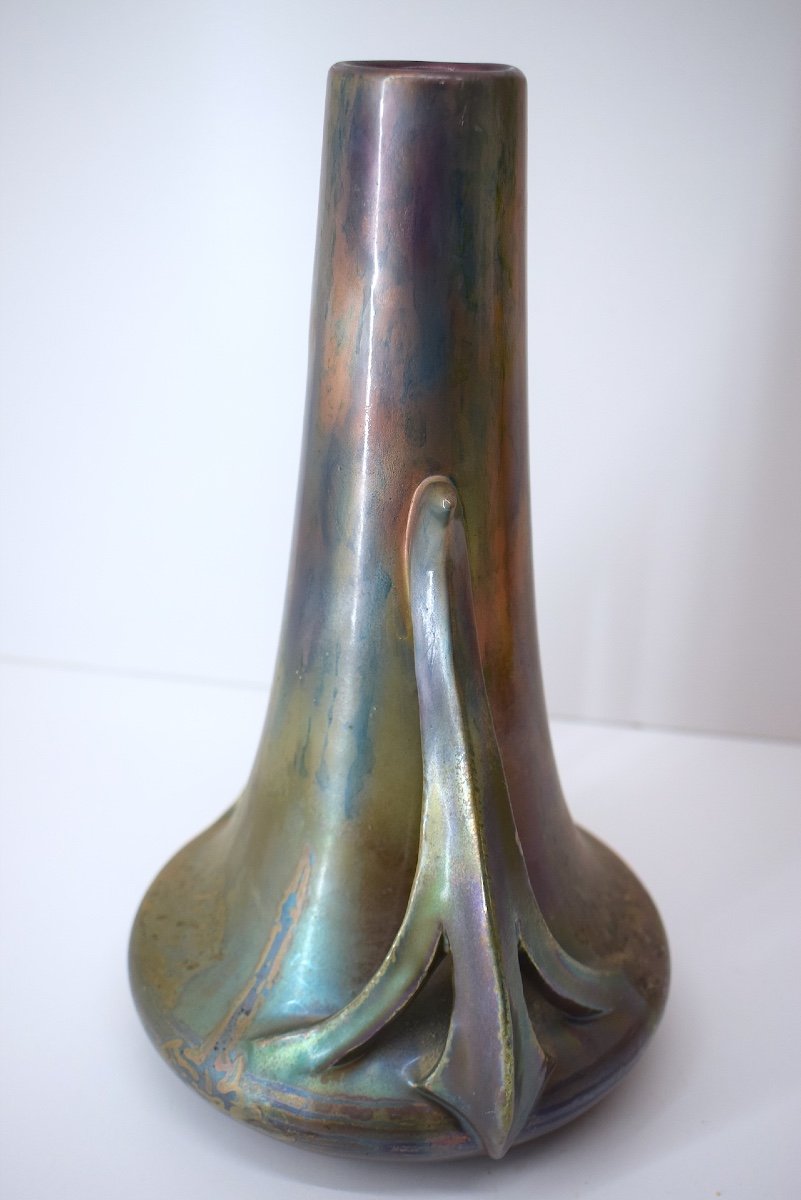 Iridescent Ceramic Vase Delphin Massier Vallauris Art Nouveau 1900 Ref1054 -photo-1