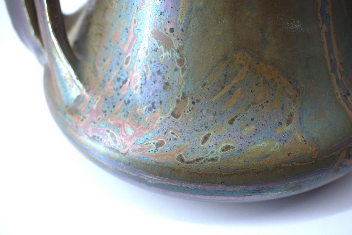 Iridescent Ceramic Vase Delphin Massier Vallauris Art Nouveau 1900 Ref1054 -photo-3