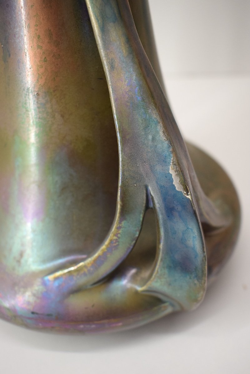 Iridescent Ceramic Vase Delphin Massier Vallauris Art Nouveau 1900 Ref1054 -photo-4