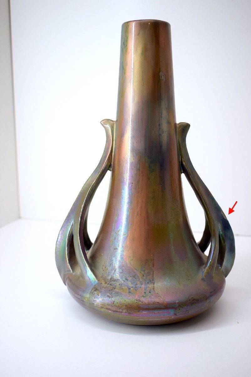 Iridescent Ceramic Vase Delphin Massier Vallauris Art Nouveau 1900 Ref1054 -photo-5