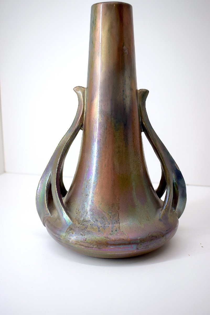 Iridescent Ceramic Vase Delphin Massier Vallauris Art Nouveau 1900 Ref1054 -photo-7