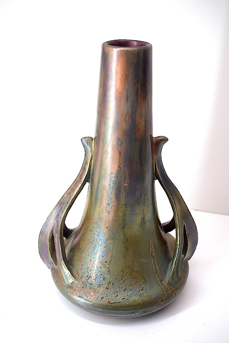 Iridescent Ceramic Vase Delphin Massier Vallauris Art Nouveau 1900 Ref1054 