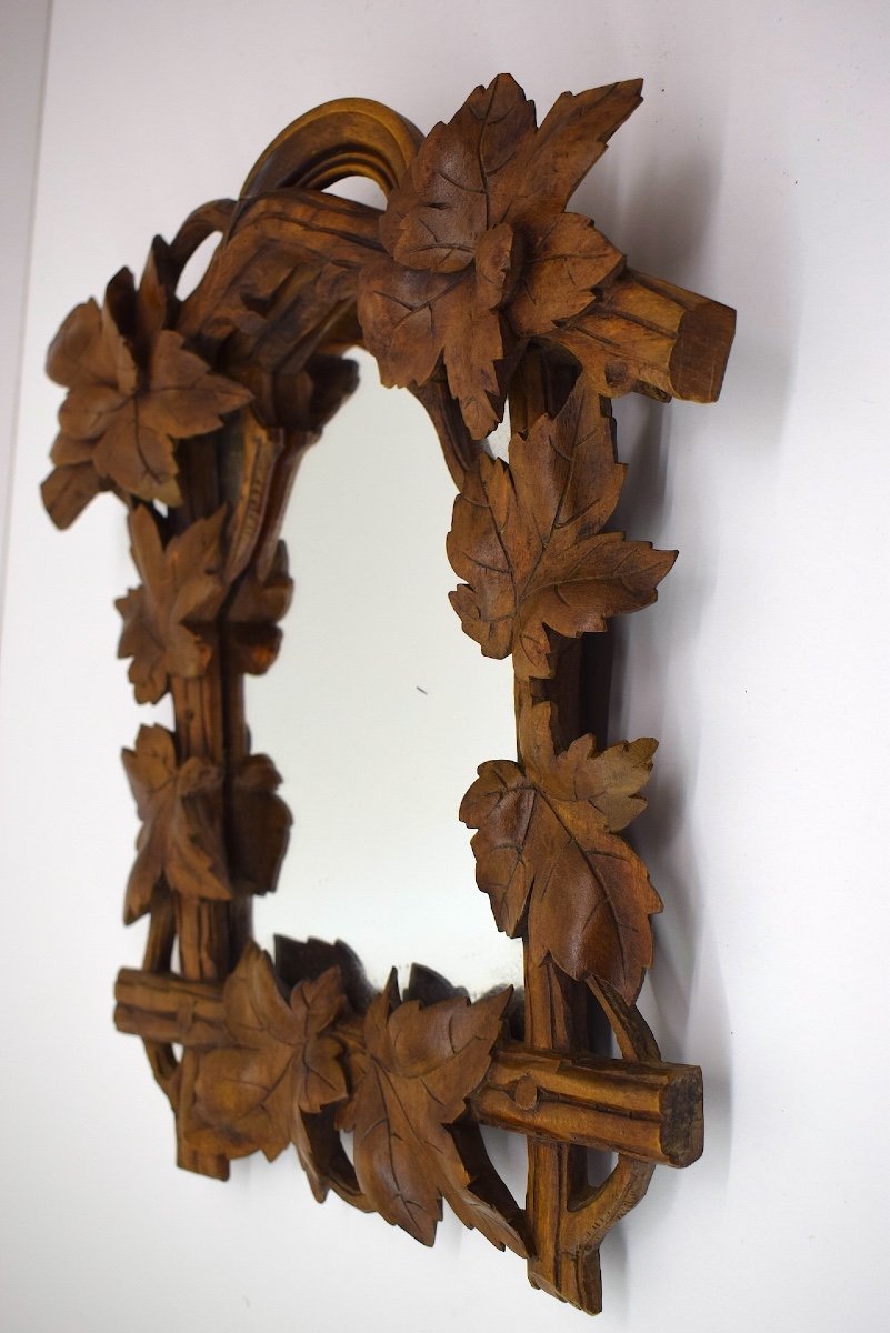 Small Alcove Mirror In Carved Wood Black Forest Work Chalet Foliage Decor Ref1056-photo-3