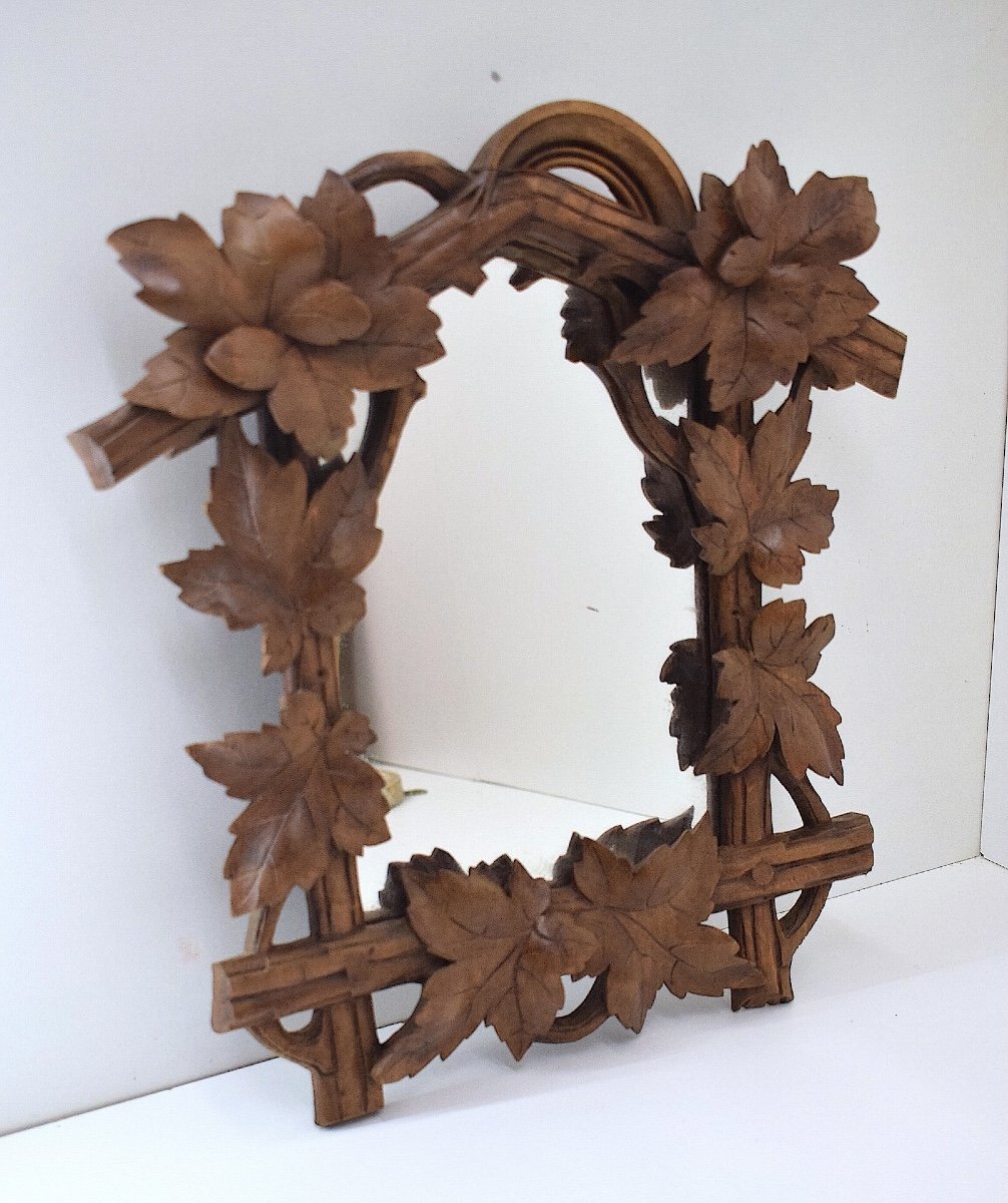 Small Alcove Mirror In Carved Wood Black Forest Work Chalet Foliage Decor Ref1056-photo-1