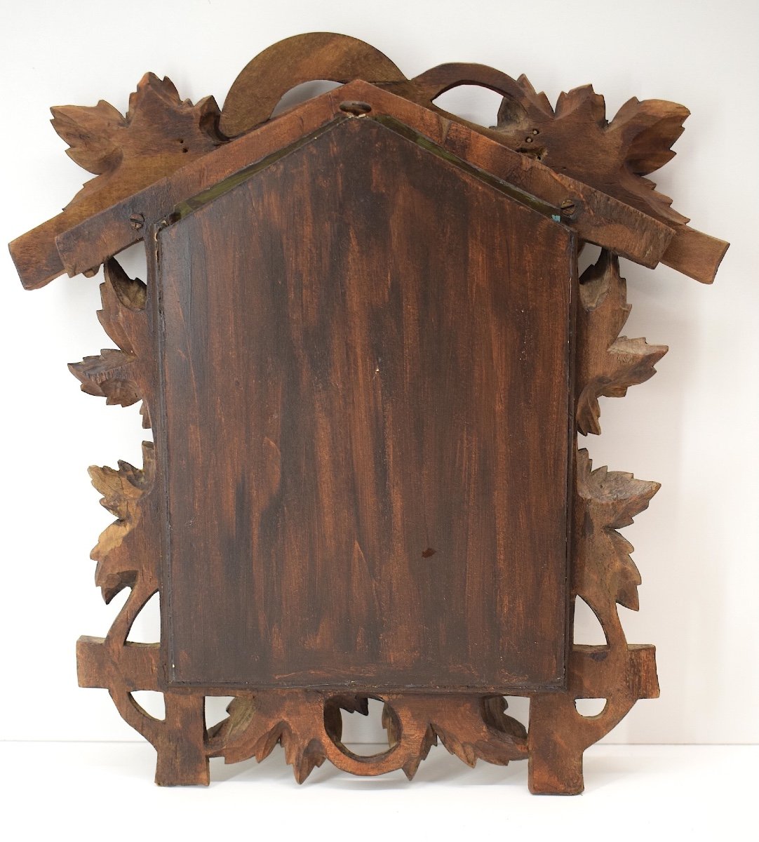 Small Alcove Mirror In Carved Wood Black Forest Work Chalet Foliage Decor Ref1056-photo-5