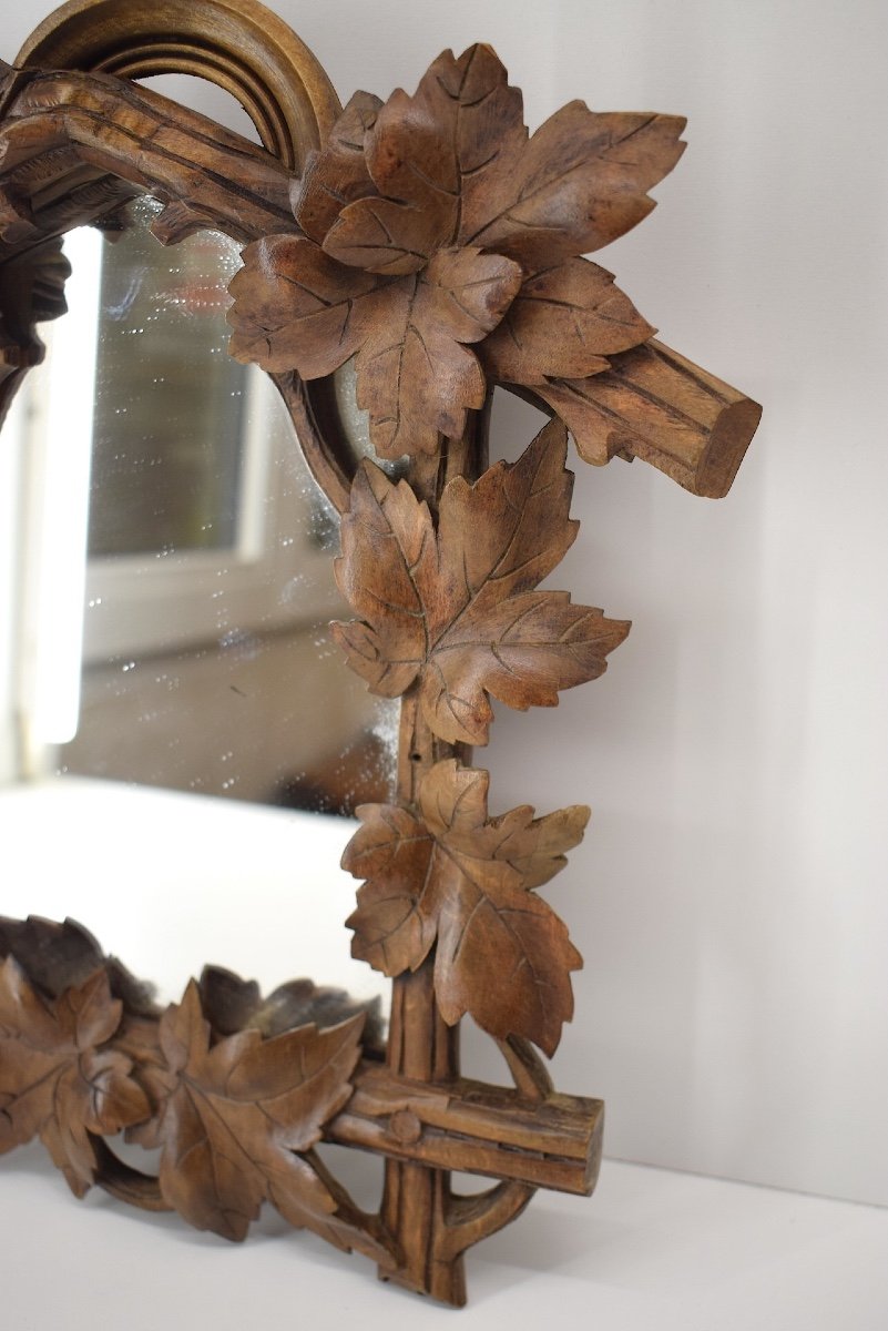 Small Alcove Mirror In Carved Wood Black Forest Work Chalet Foliage Decor Ref1056-photo-7