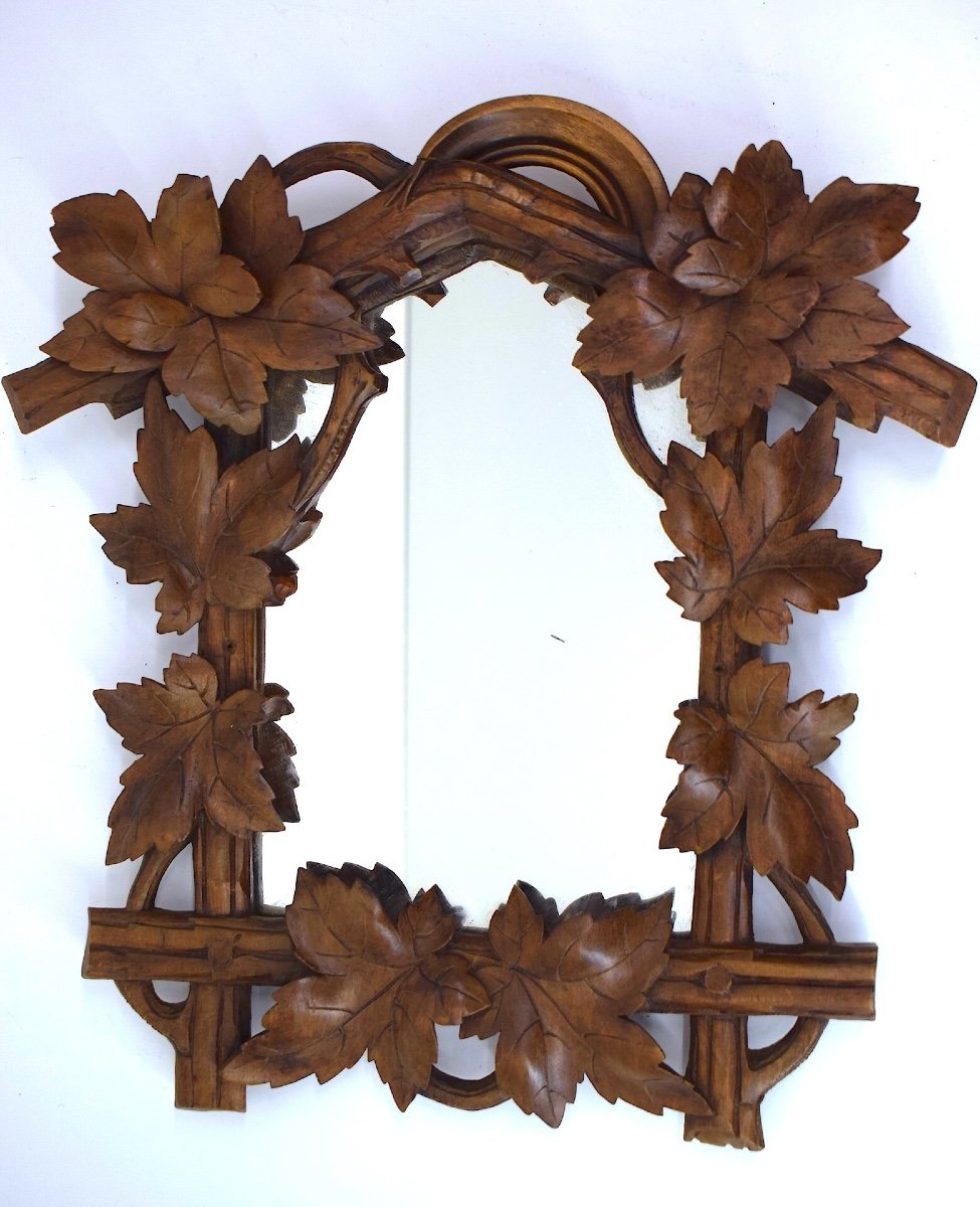 Small Alcove Mirror In Carved Wood Black Forest Work Chalet Foliage Decor Ref1056