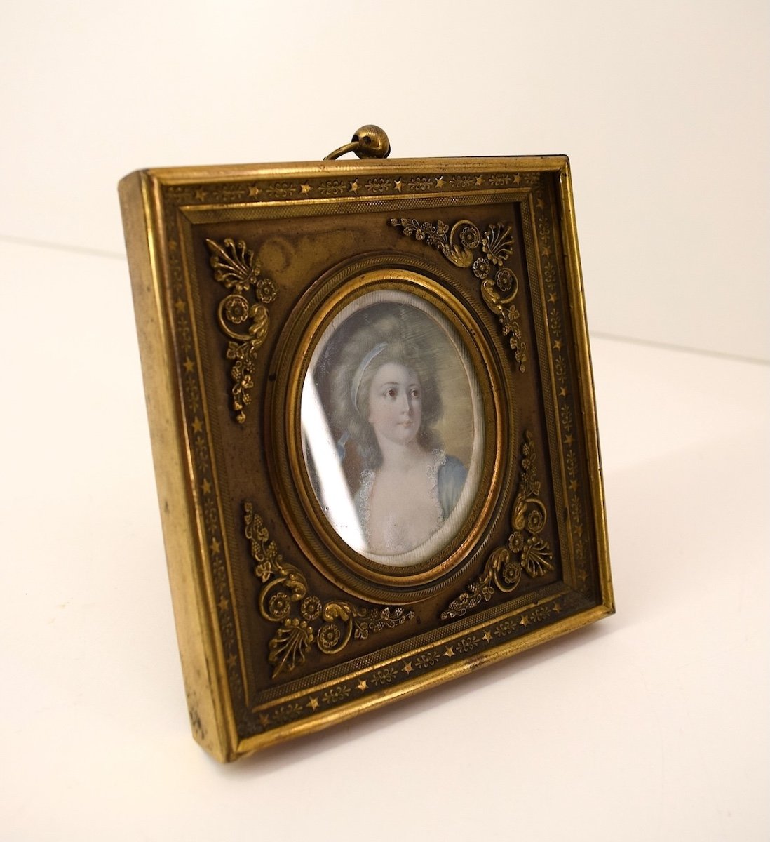 Miniature: Gilt Bronze Frame And Portrait Of A Young Woman, Empire Period Ref1058-photo-1