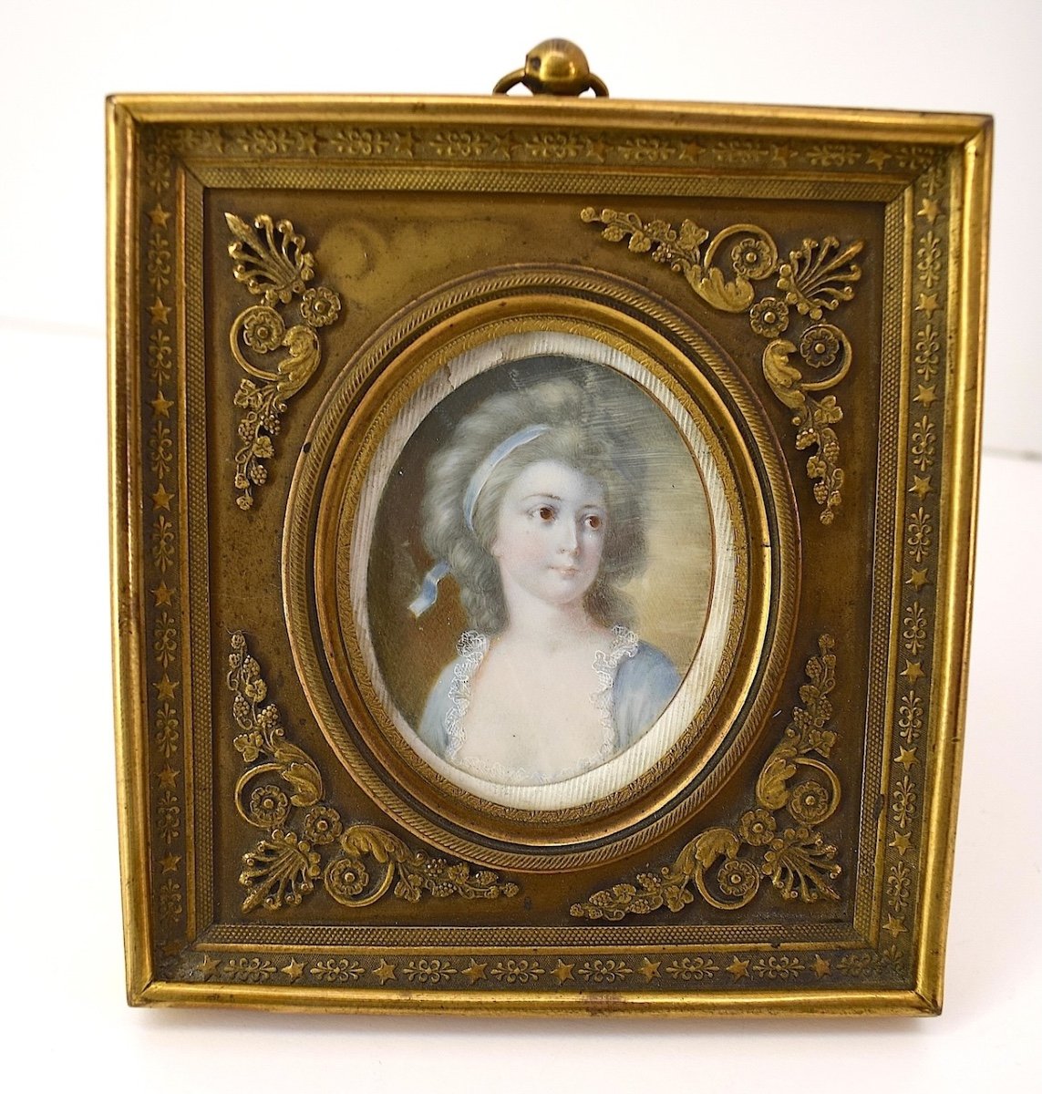 Miniature: Gilt Bronze Frame And Portrait Of A Young Woman, Empire Period Ref1058