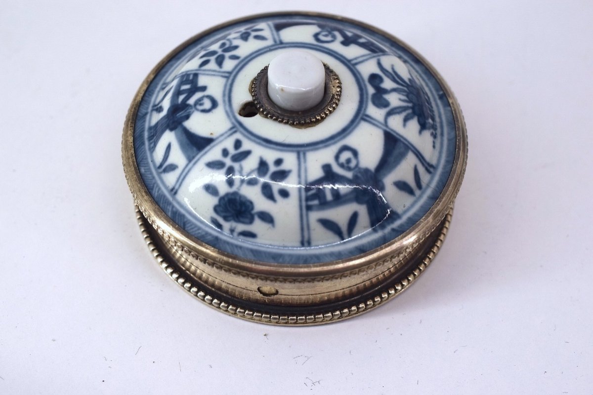 Goldsmith Georges Falkenberg Solid Silver And Chinese Porcelain Doorbell Button Ref1063