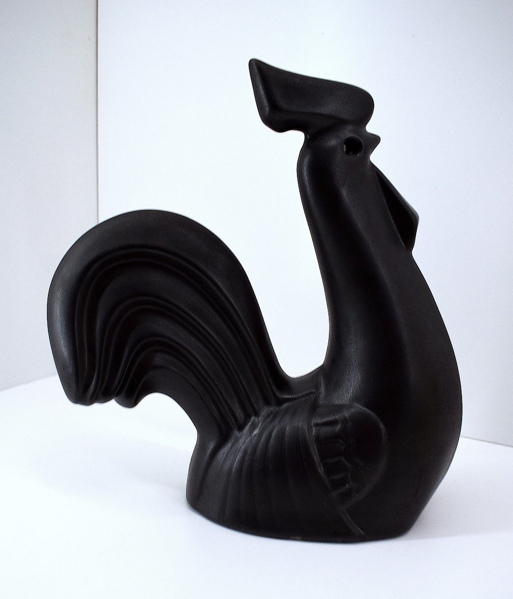 Stylized Rooster In Satin Black Glazed Ceramic Circa 1970 Ref1066-photo-3