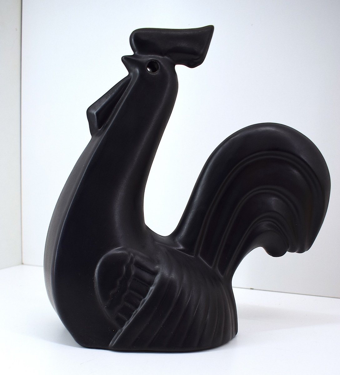 Stylized Rooster In Satin Black Glazed Ceramic Circa 1970 Ref1066-photo-5