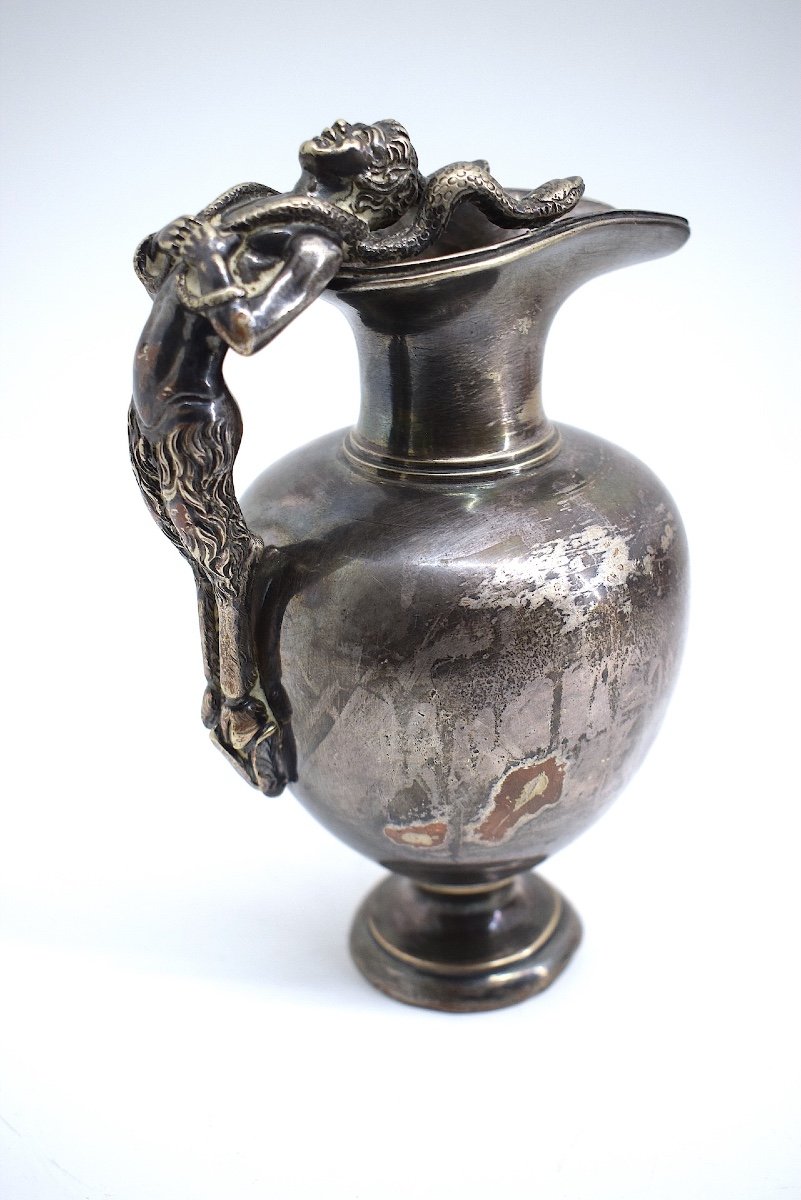 Silver Plated Bronze Ewer Pot Fauna And Snakes Handle 19th Century Ref1068-photo-2