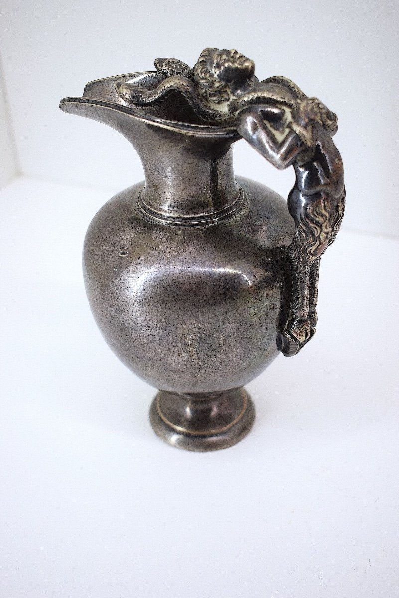 Silver Plated Bronze Ewer Pot Fauna And Snakes Handle 19th Century Ref1068-photo-3