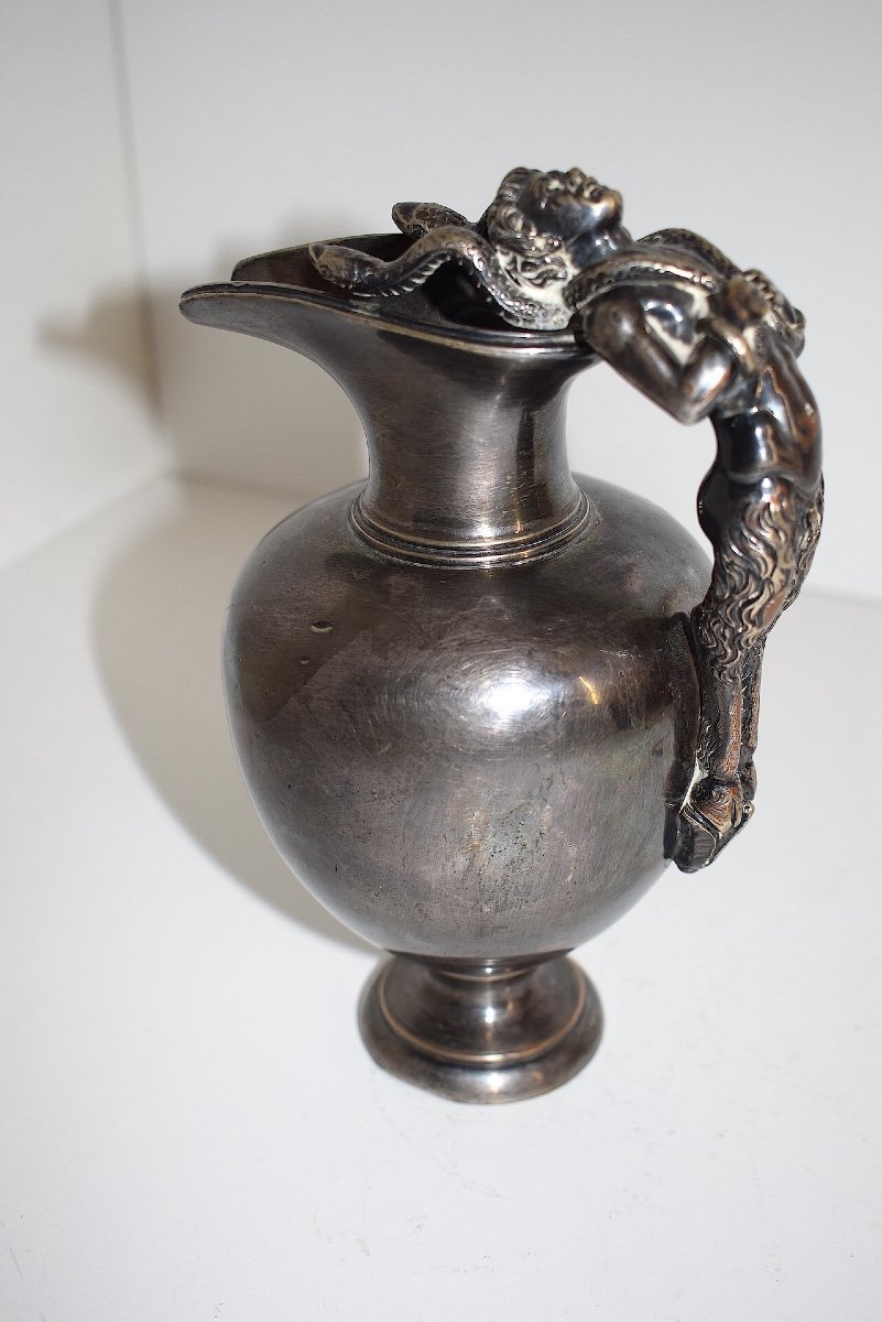 Silver Plated Bronze Ewer Pot Fauna And Snakes Handle 19th Century Ref1068-photo-1