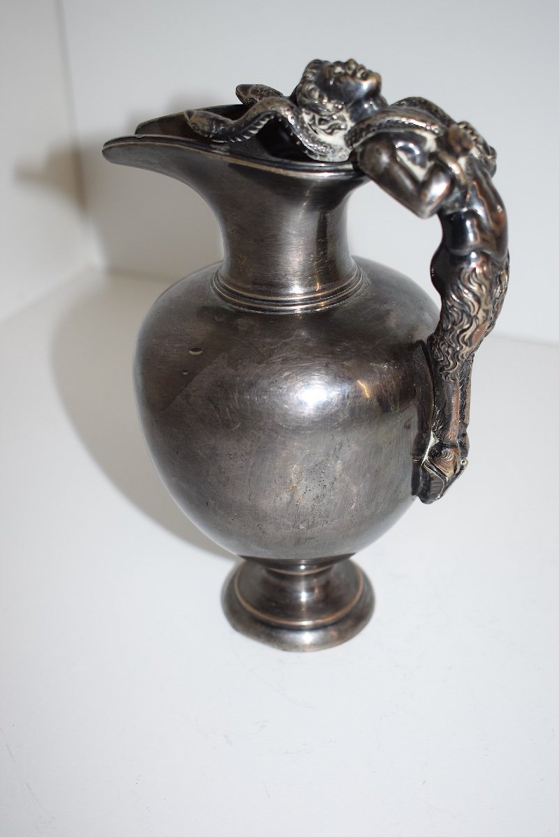 Silver Plated Bronze Ewer Pot Fauna And Snakes Handle 19th Century Ref1068-photo-4