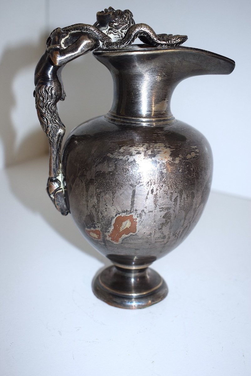 Silver Plated Bronze Ewer Pot Fauna And Snakes Handle 19th Century Ref1068-photo-5