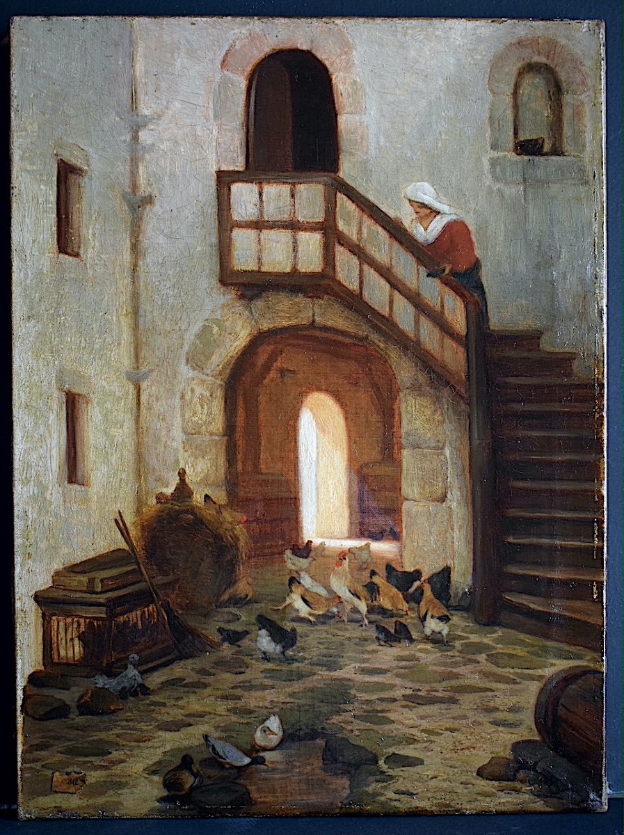 AUGUSTE BOULARD XIX ème Siècle Scène de genre Intérieur d'une Ferme Basse-cour RT1135