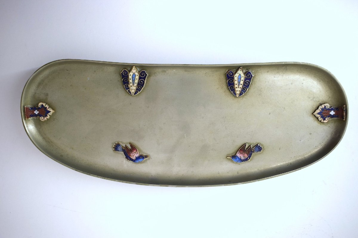 Porte Crayon De Bureau En émaux Cloisonnés Et Métal Argenté  Vers 1900 1930 Ref1069