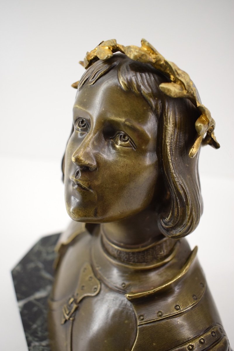 Oscar Ruffony Buste En Bronze De Jeanne d'Arc En Armure Tête Couronnée Ref1073-photo-2