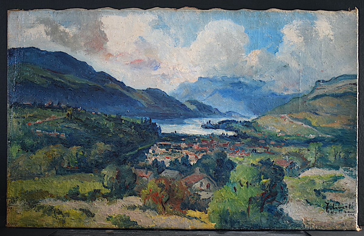 Aix Les Bains Savoie Paysage de Montagne Lac du Bourget Années 40 Signé à Identifier RT1141