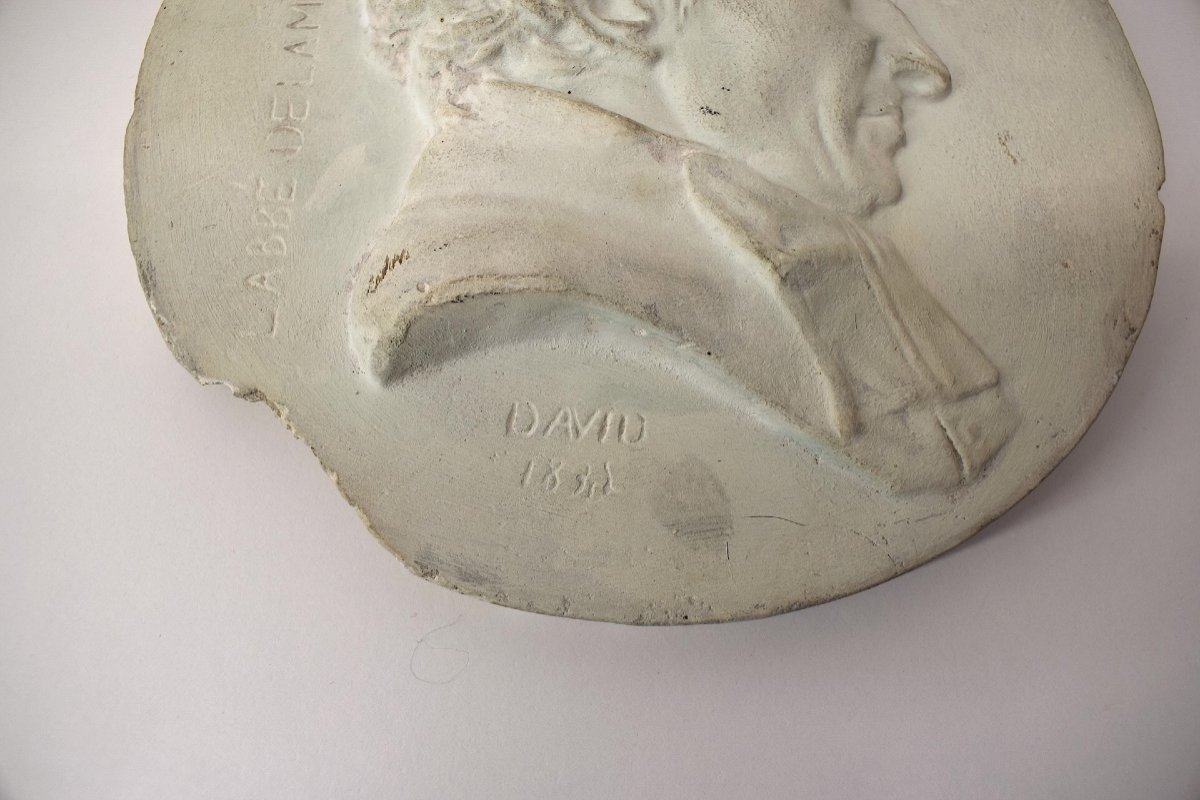 Médaillon Plâtre Portrait De l'Abbé De La Mennais 1831 D’après David d'Angers XIX ème Ref1077 -photo-2