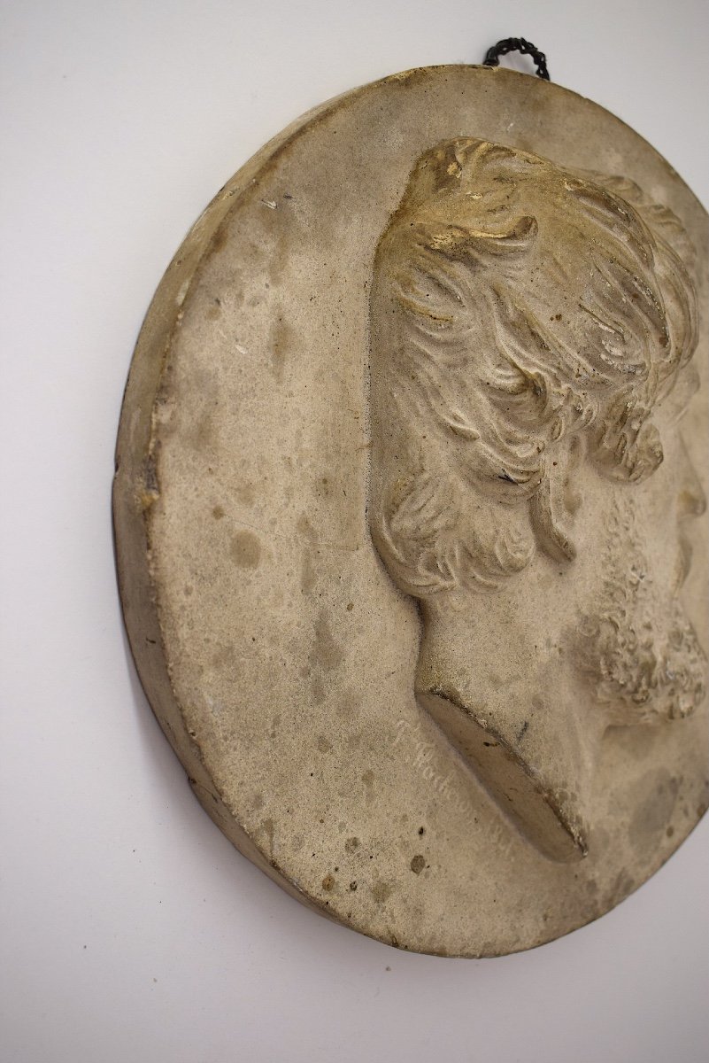 Plaster Medallion Portrait Of A Man In Profile 1841 After Frédéric Flacheron Ref1081 -photo-2