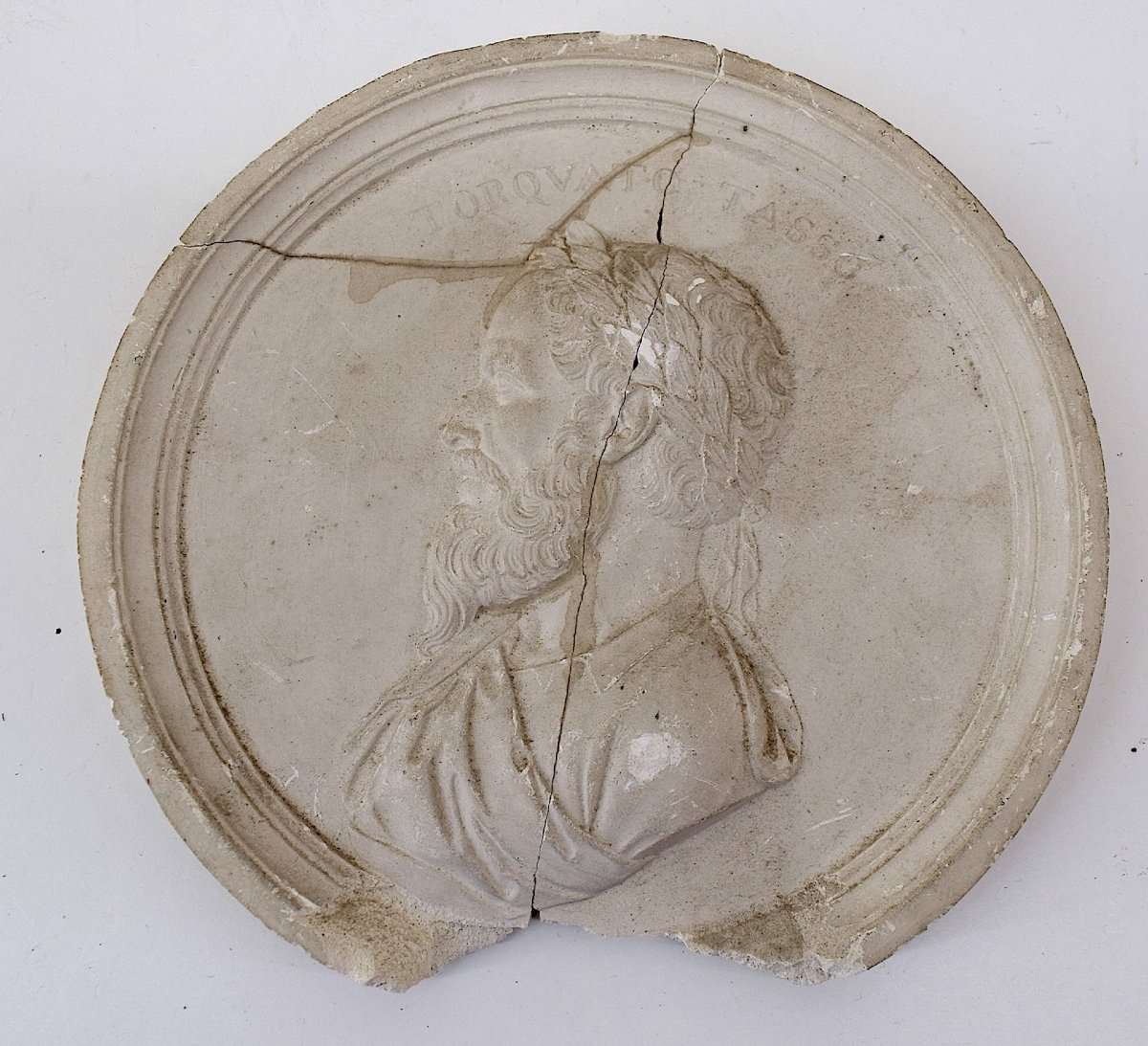 Médaillon Plâtre Portrait Profil  De Torquato tasso Poète Italien Du 16 ème Siècle Ref1092