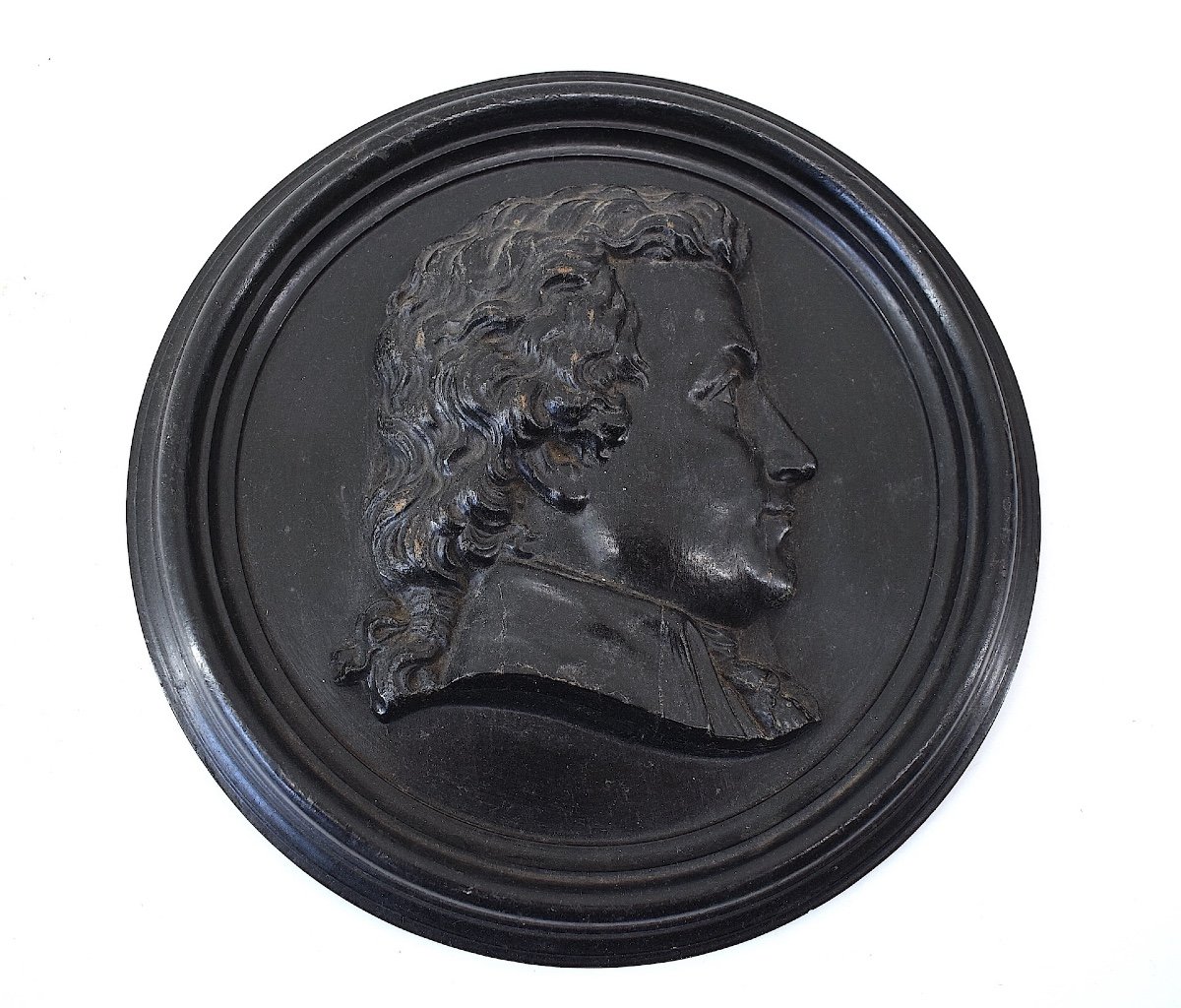 Carved Wood Medallion Painted Portrait Of A Man In Profile To Identify Ref1093 -photo-5