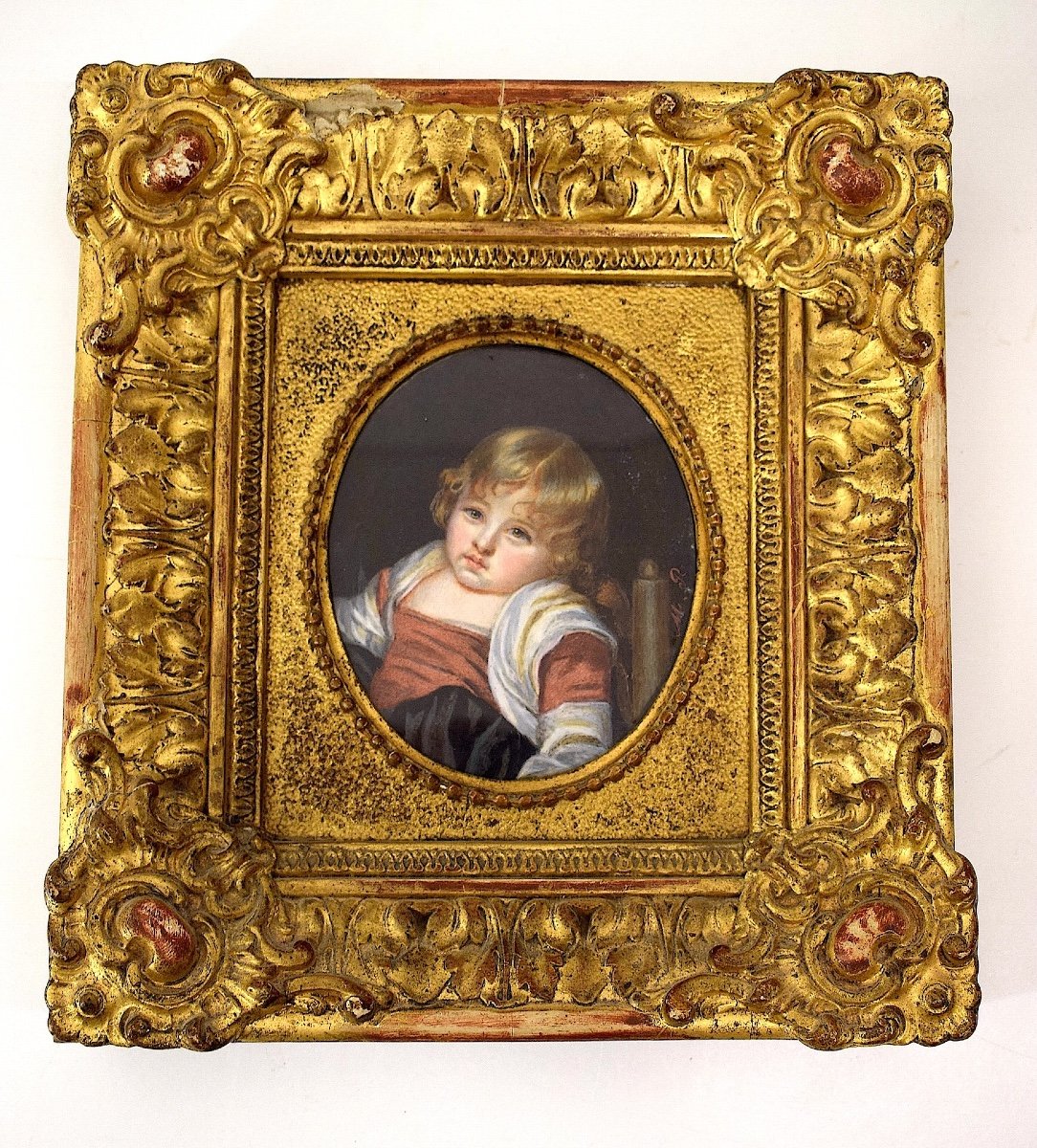 Tableau Miniature Portrait d'Un Enfant Monogramme  XIX ème Siècle Ref1103-photo-2