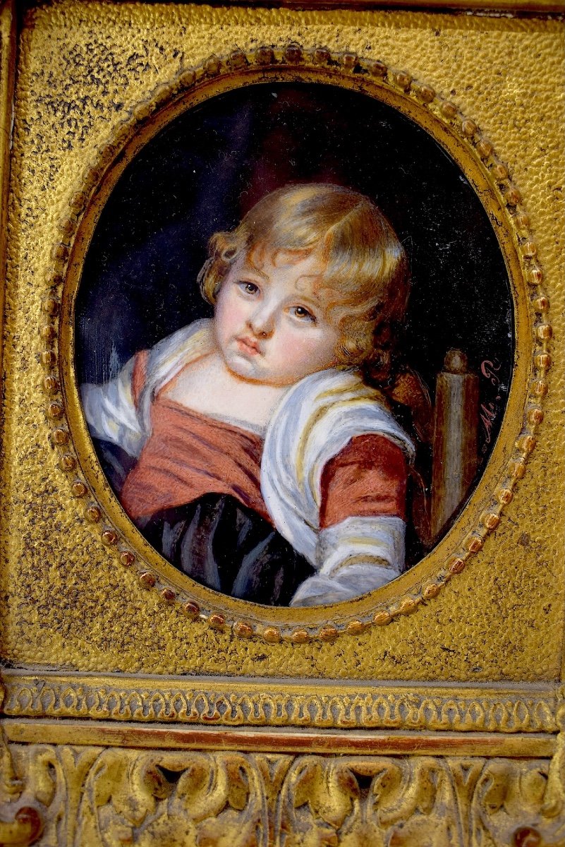 Tableau Miniature Portrait d'Un Enfant Monogramme  XIX ème Siècle Ref1103-photo-3