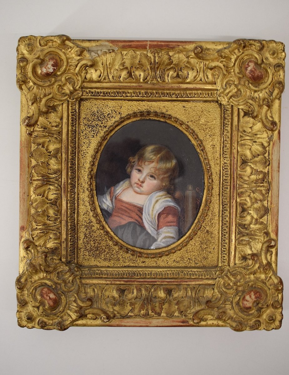 Tableau Miniature Portrait d'Un Enfant Monogramme  XIX ème Siècle Ref1103-photo-6