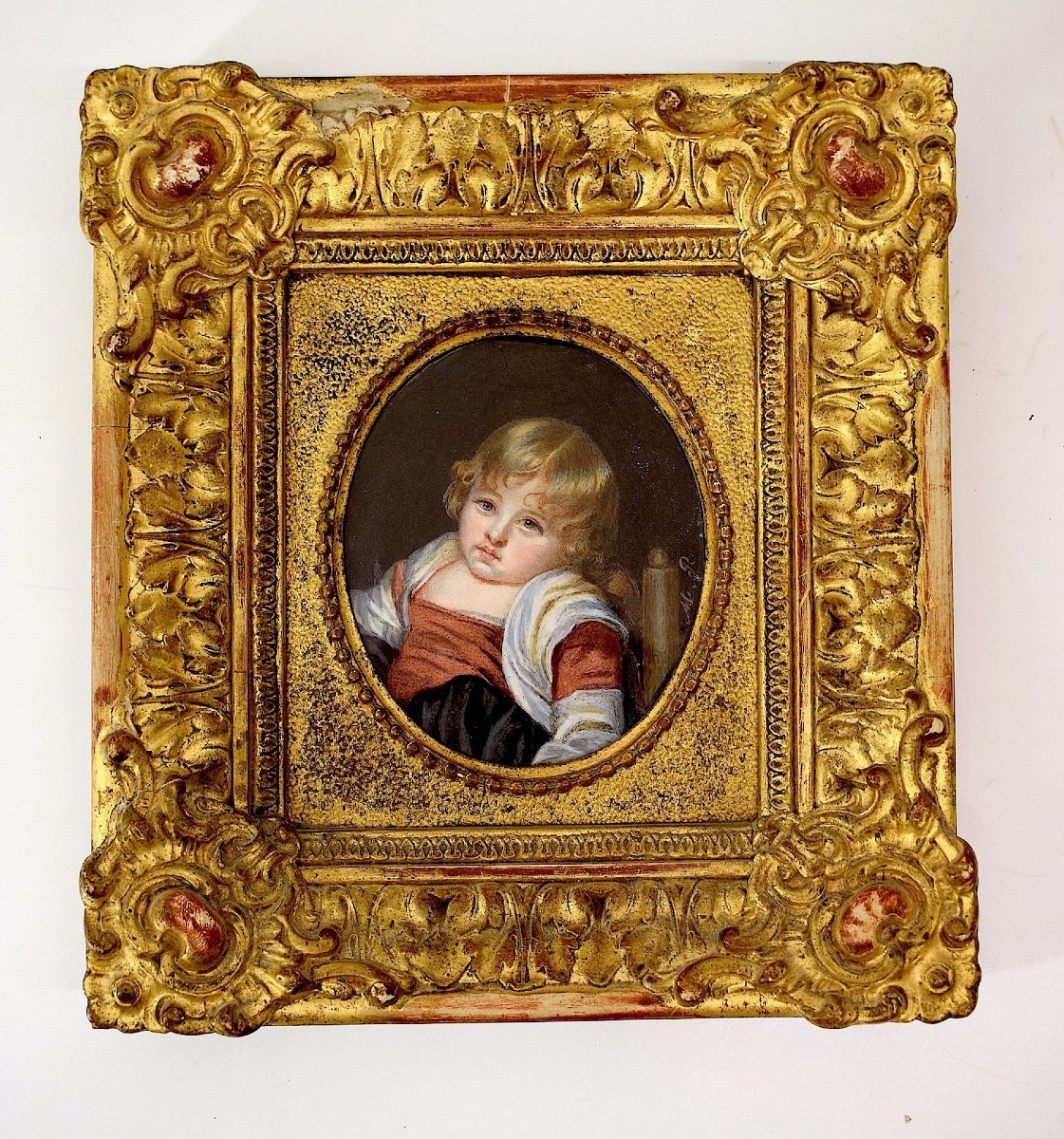 Tableau Miniature Portrait d'Un Enfant Monogramme  XIX ème Siècle Ref1103