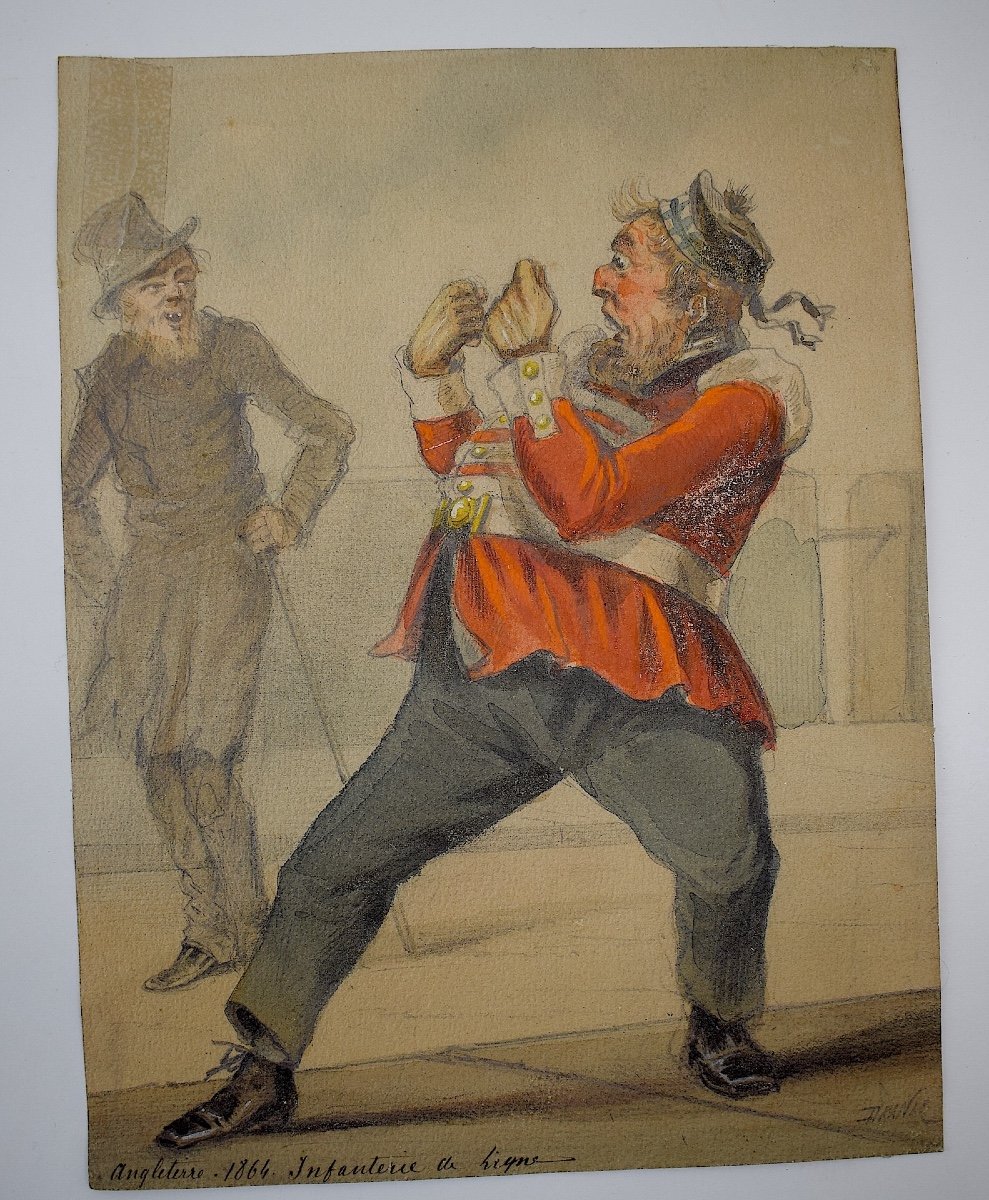 Jules Renard Draner Dessin Aquarelle Militaire Angleterre Infanterie De Ligne 1864 Ref1104 -photo-2