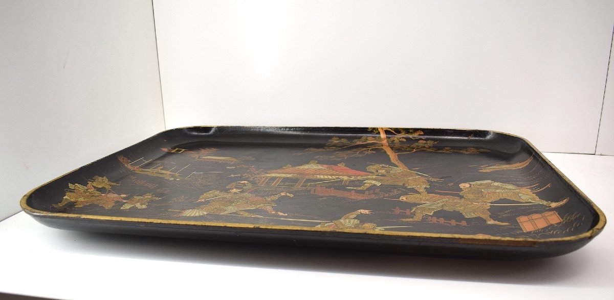 Lacquered Serving Tray Boiled Cardboard Said Samurai Battle Market Paper Ref1106 -photo-4