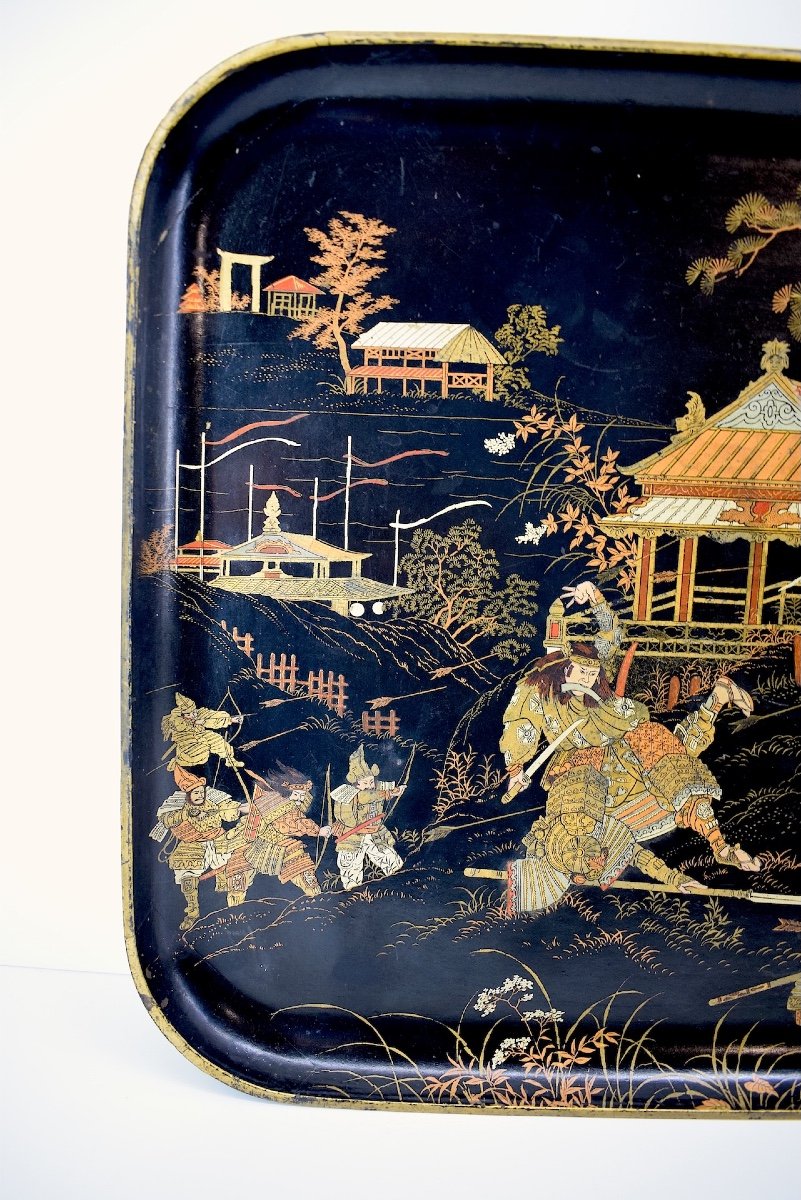 Lacquered Serving Tray Boiled Cardboard Said Samurai Battle Market Paper Ref1106 -photo-5