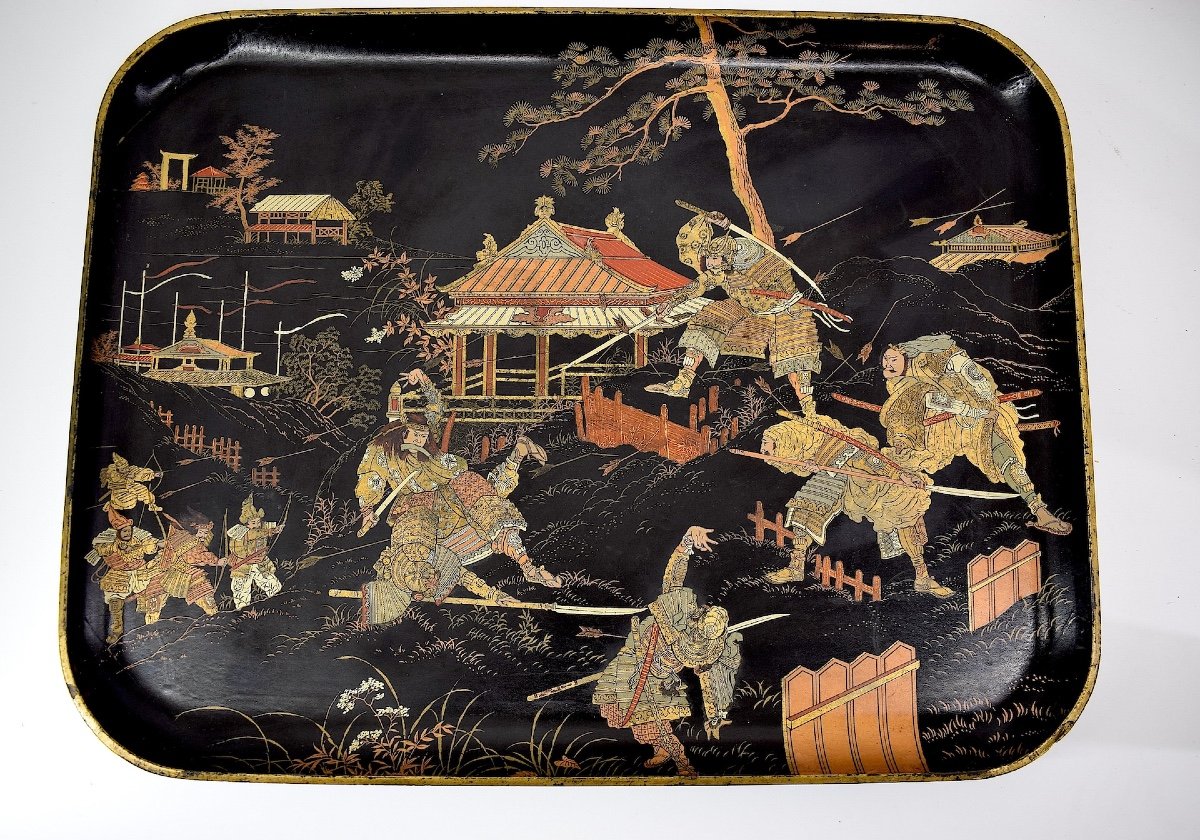 Lacquered Serving Tray Boiled Cardboard Said Samurai Battle Market Paper Ref1106 