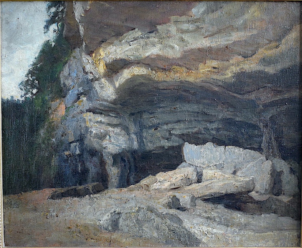 Mountain Rock Rocks Cave Unsigned In The Manner Of Gustave Courbet 19th Century Rt1150-photo-2